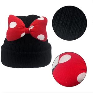Babyhug Interlock Knit Cap With Ear Applique & Polka Dot Print - Red